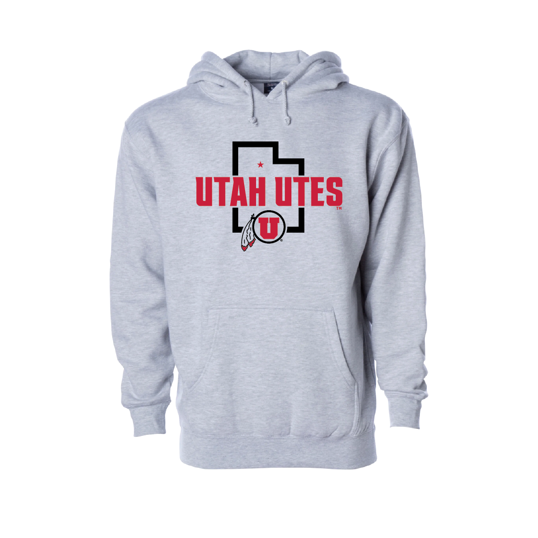 Utah Utes - State Outline - Circle and Feather Embroidered Hoodie