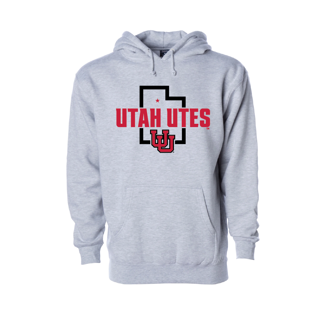 Utah Utes - State Outline - Interlocking UU Embroidered Hoodie