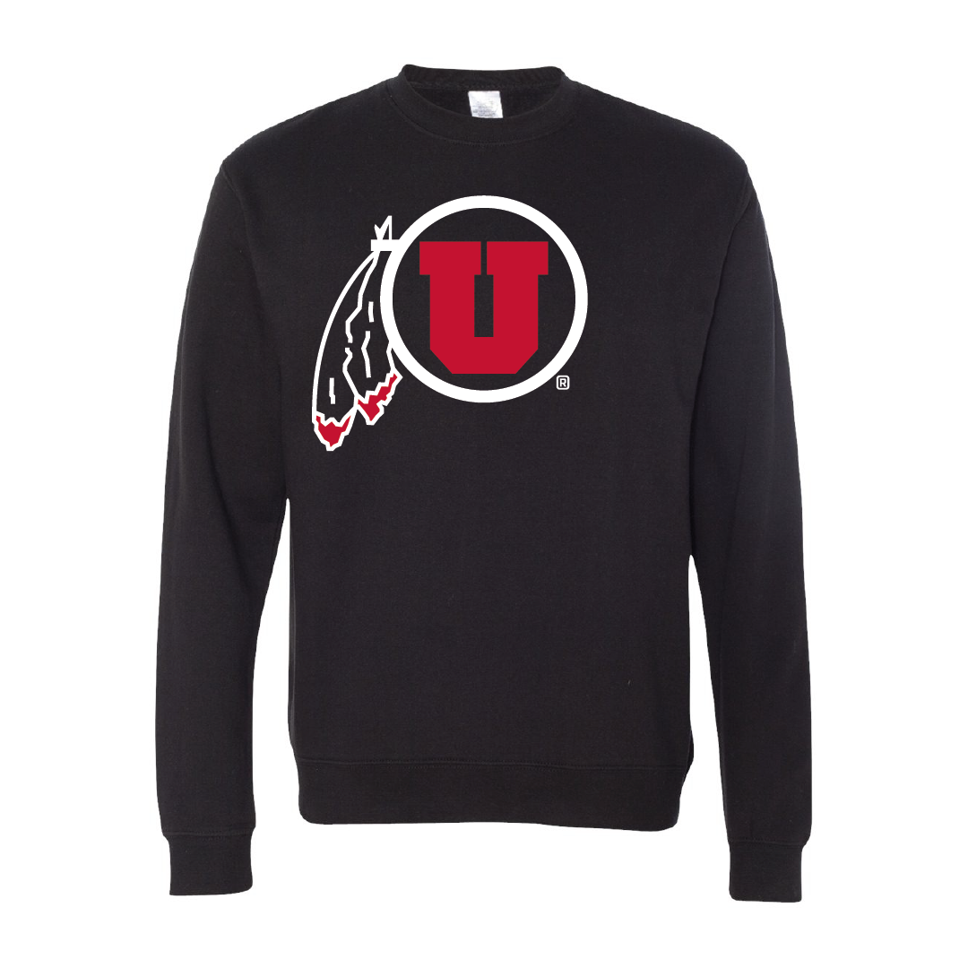 Circle and Feather Embroidered Crew Neck Sweatshirt
