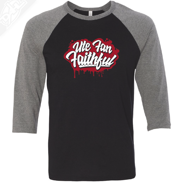 Ute Fan Faithful Script - 3/4 Sleeve Baseball Shirt