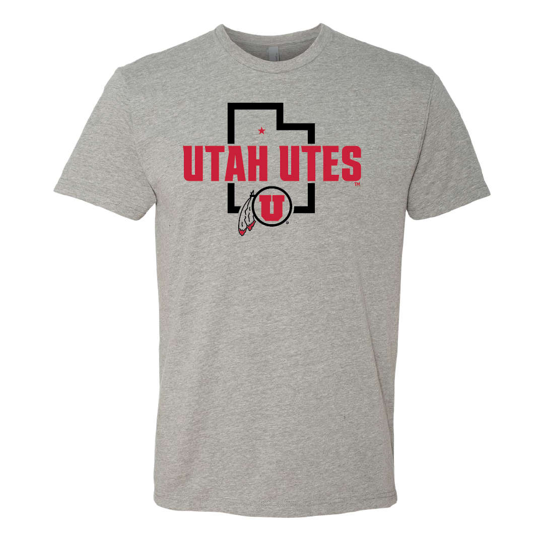 Utah Utes - State Outline - Circle and Feather Mens T-Shirt