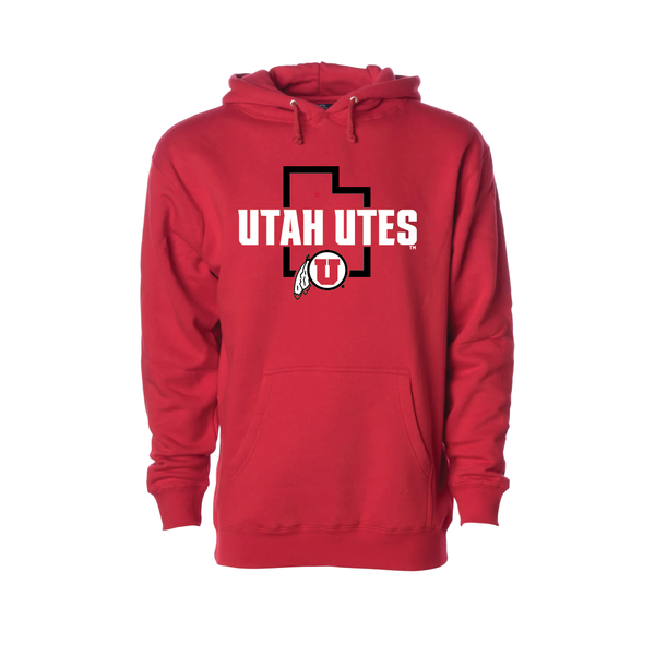 Utah Utes - State Outline - Circle and Feather  Embroidered Hoodie