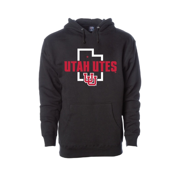 Utah Utes - State Outline - Interlocking UU  Embroidered Hoodie