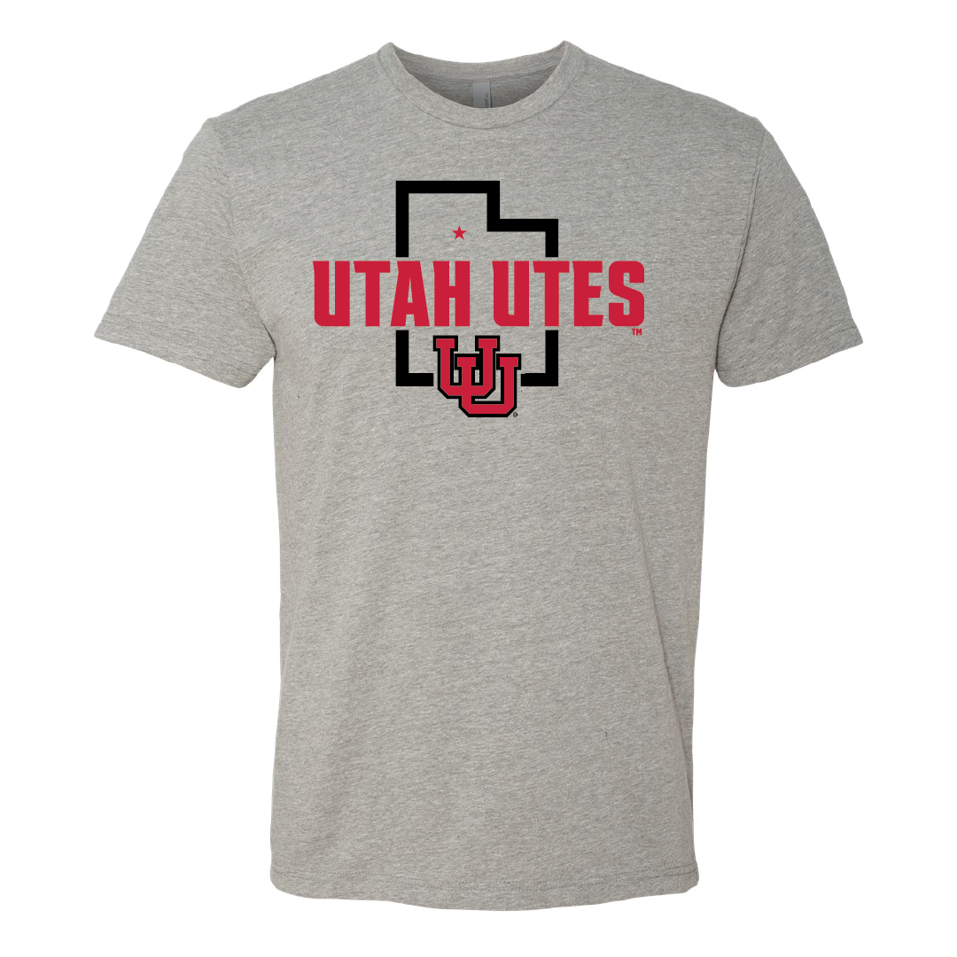 Utah Utes - State Outline - Interlocking UU Mens T-Shirt