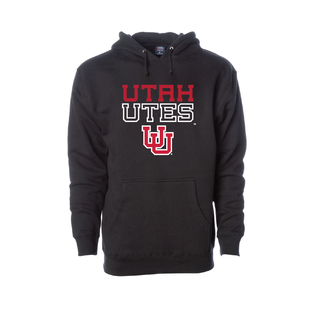 Utah Utes - Utah Stripe- Interlocking UU  Embroidered Hoodie