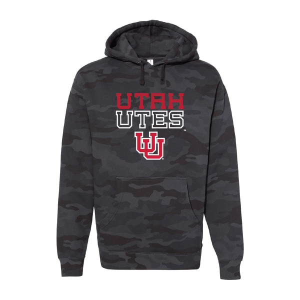 Utah Utes - Utah Stripe- Interlocking UU  Embroidered Hoodie