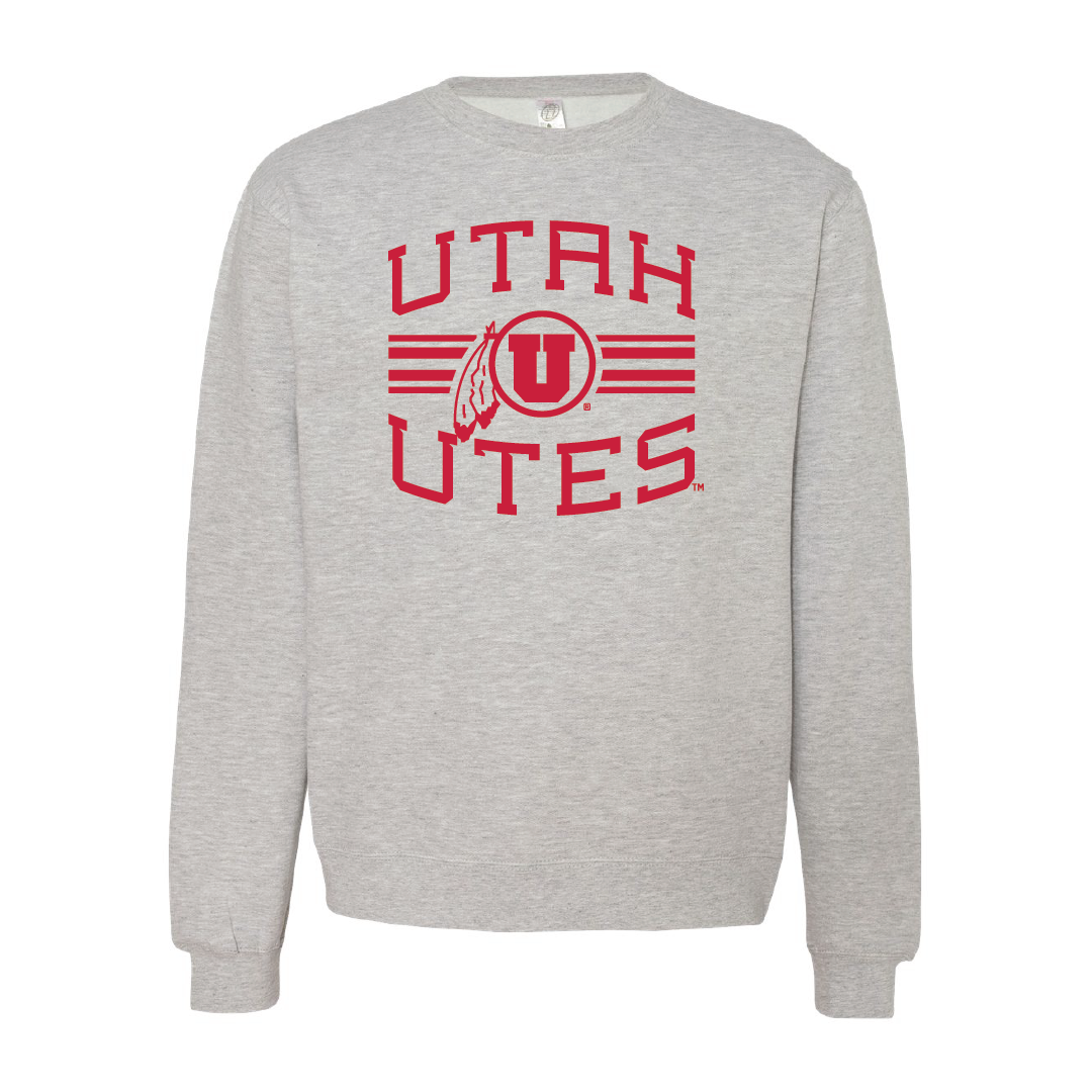Utah Utes -Utah Stripe-Circle and FeatherEmbroidered Crew Neck Sweatshirt