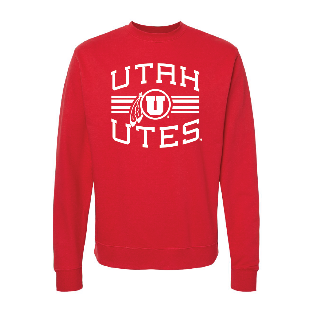Utah Utes -Utah Stripe-Circle and FeatherEmbroidered Crew Neck Sweatshirt