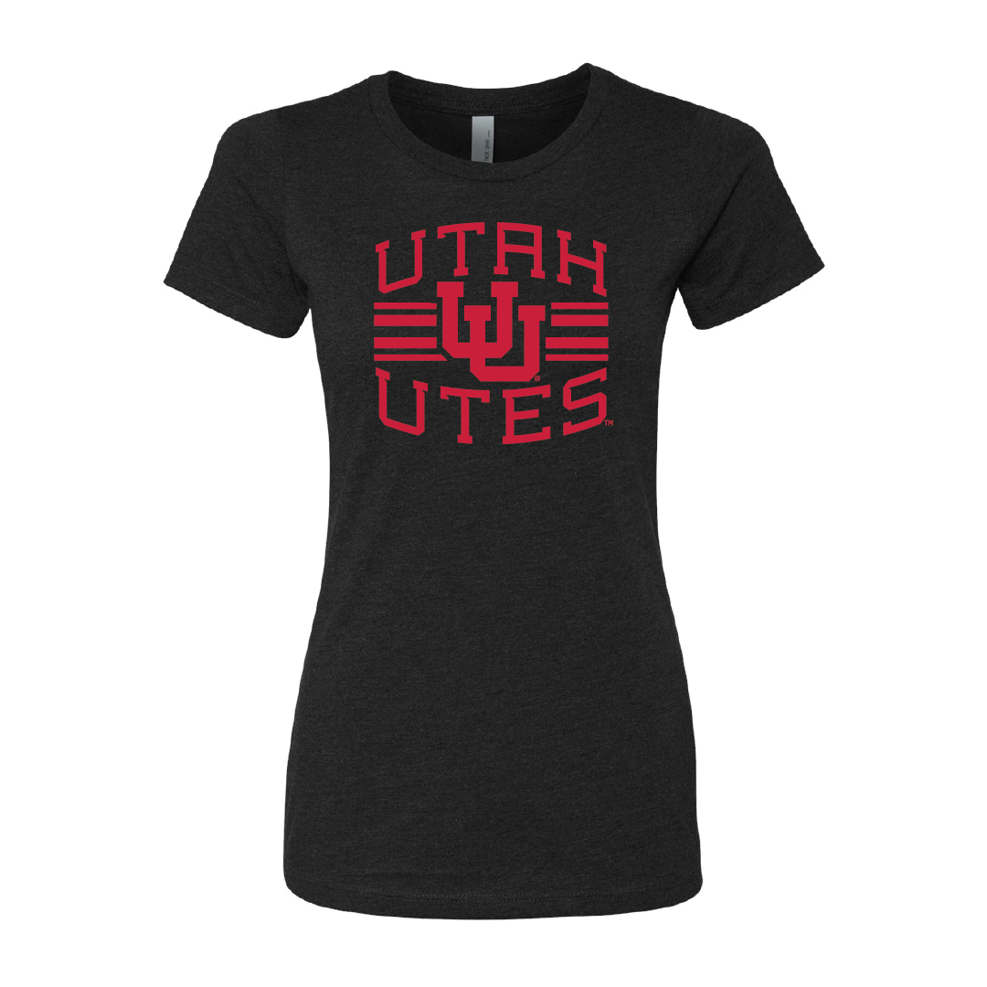 Utah Utes - Utah Stripe - Interlocking UU Womens T-Shirt
