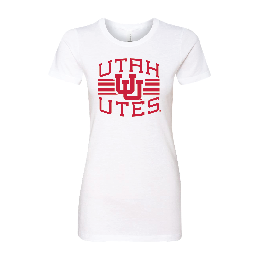 Utah Utes - Utah Stripe - Interlocking UU Womens T-Shirt