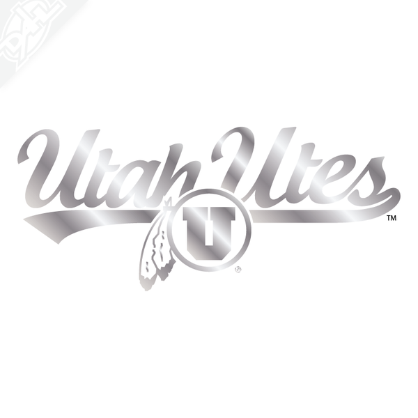 Utah Utes Circle and Feather Script Vinyl Decal