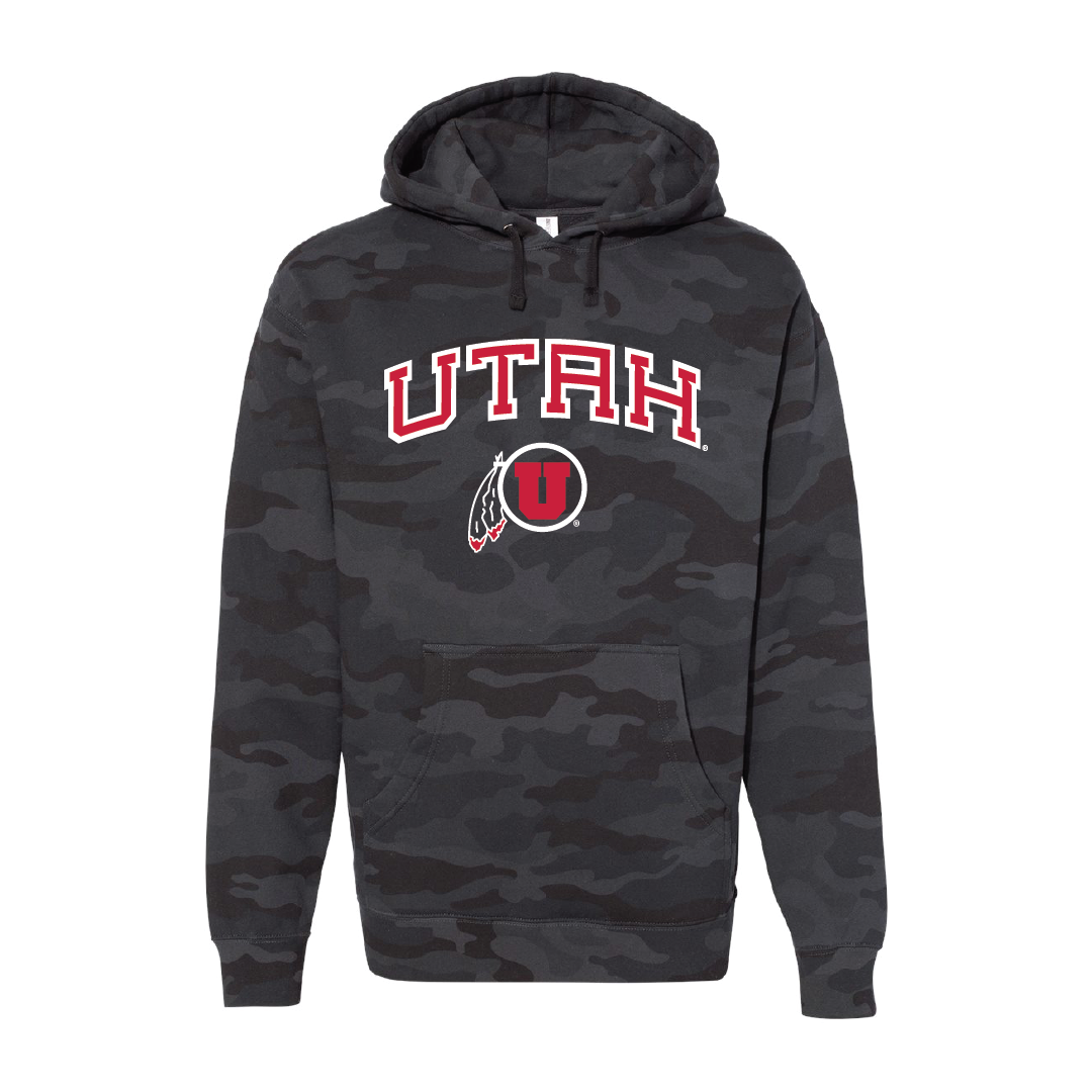 Utah Wordmark-Circle and Feather  Embroidered Hoodie