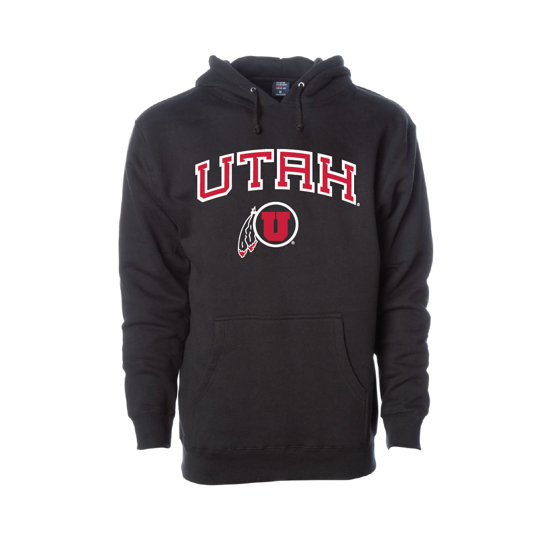 Utah Wordmark-Circle and Feather  Embroidered Hoodie