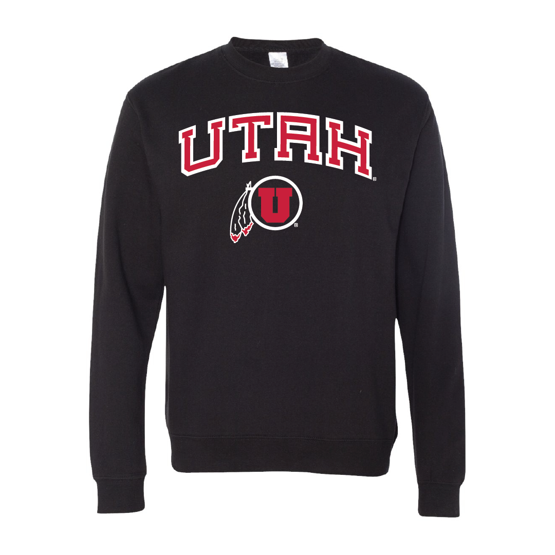 Utah Wordmark-Circle and FeatherEmbroidered Crew Neck Sweatshirt
