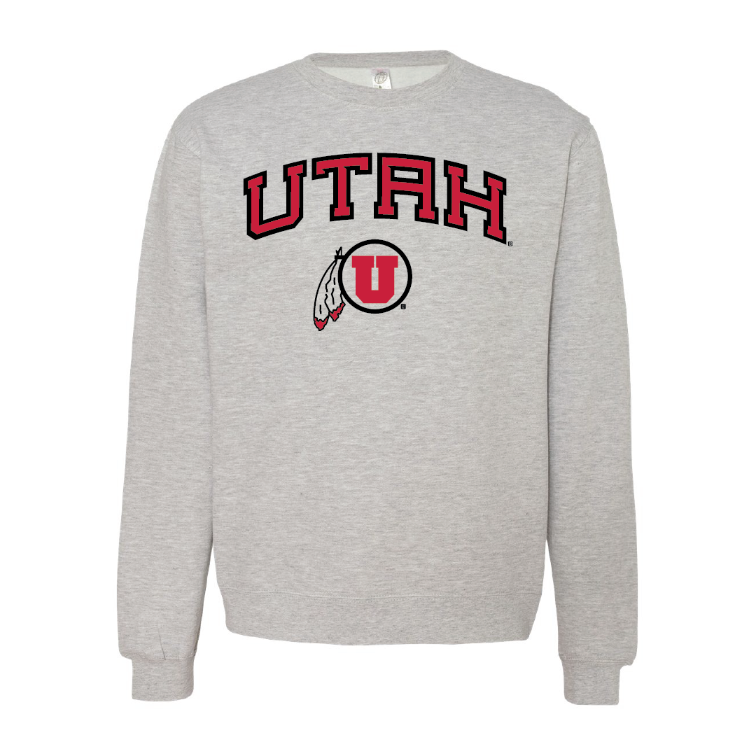 Utah Wordmark-Circle and FeatherEmbroidered Crew Neck Sweatshirt