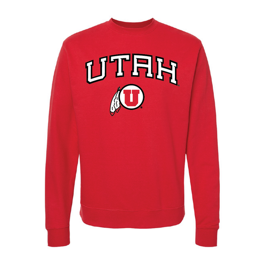 Utah Wordmark-Circle and FeatherEmbroidered Crew Neck Sweatshirt