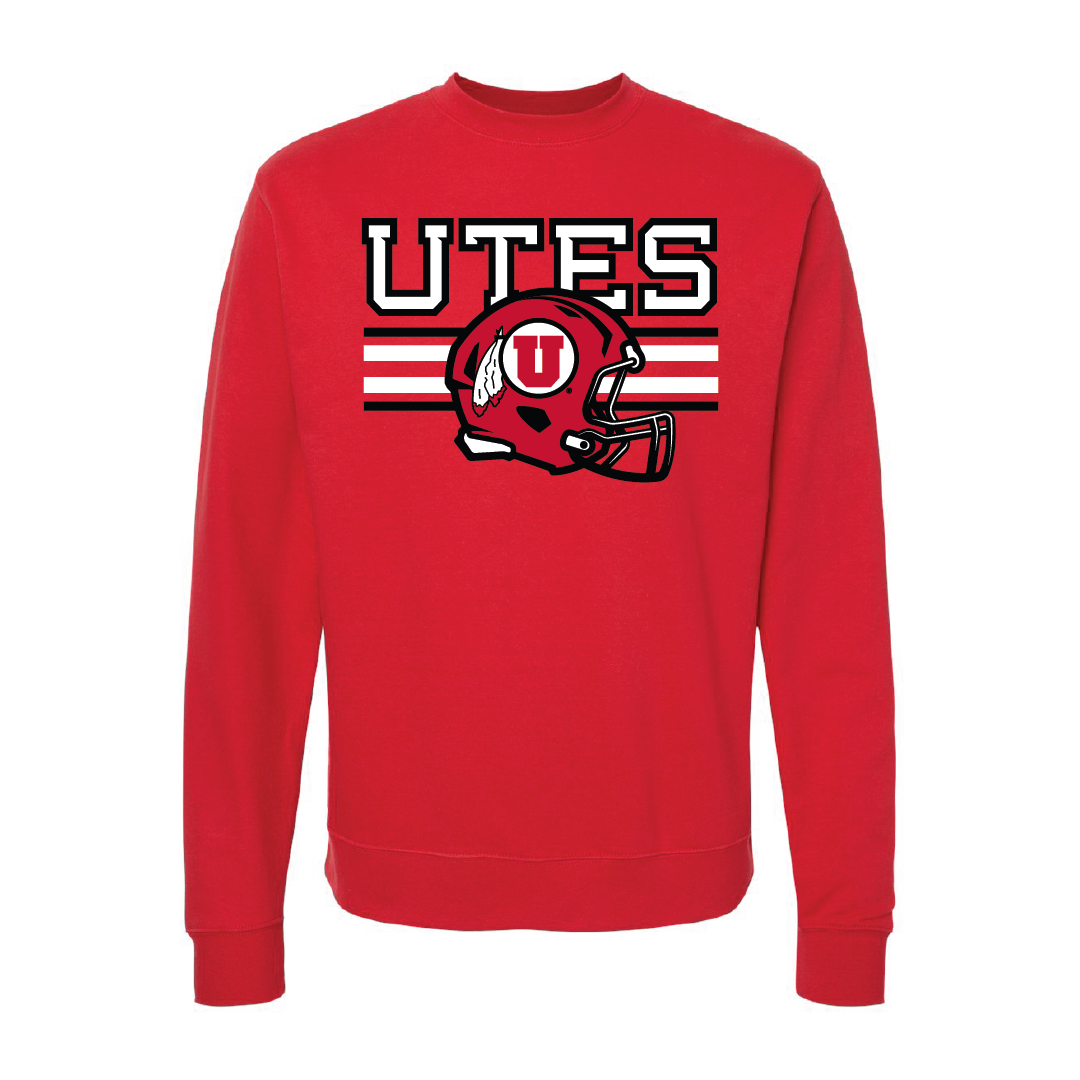 Utes W/New Circle and Feather Helmet Embroidered Crew Neck Sweatshirt