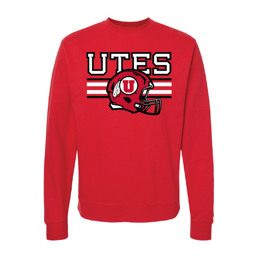 Utes W/New Circle and Feather Helmet Embroidered Crew Neck Sweatshirt
