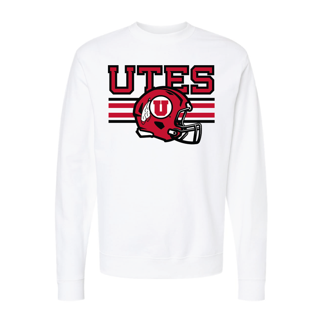 Utes W/New Circle and Feather Helmet Embroidered Crew Neck Sweatshirt