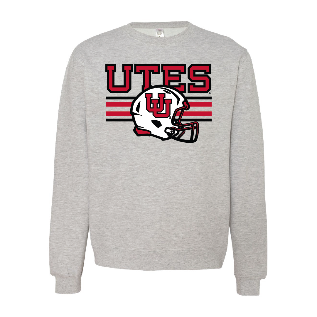 Utes W/New UU Helmet Embroidered Crew Neck Sweatshirt