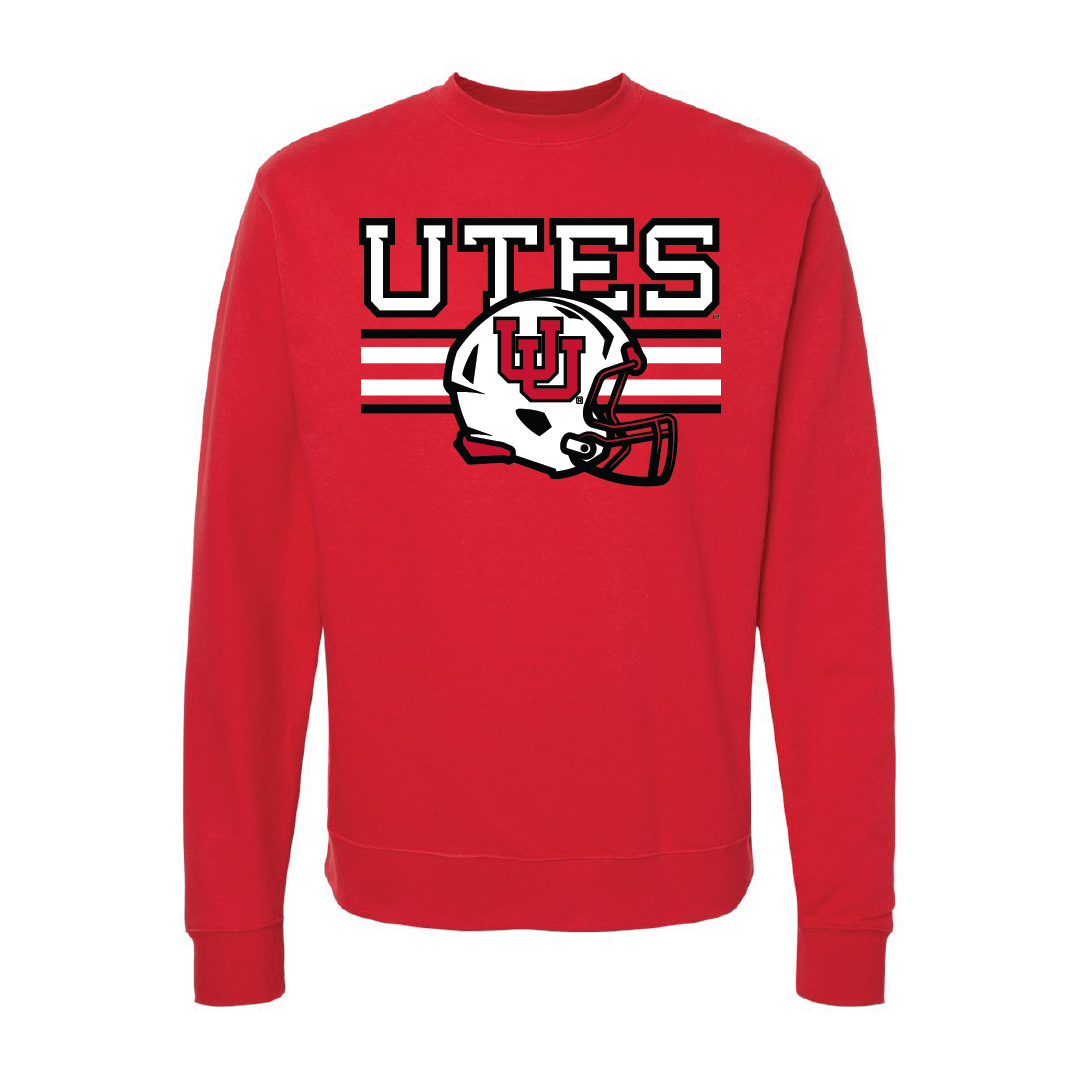 Utes W/New UU Helmet Embroidered Crew Neck Sweatshirt