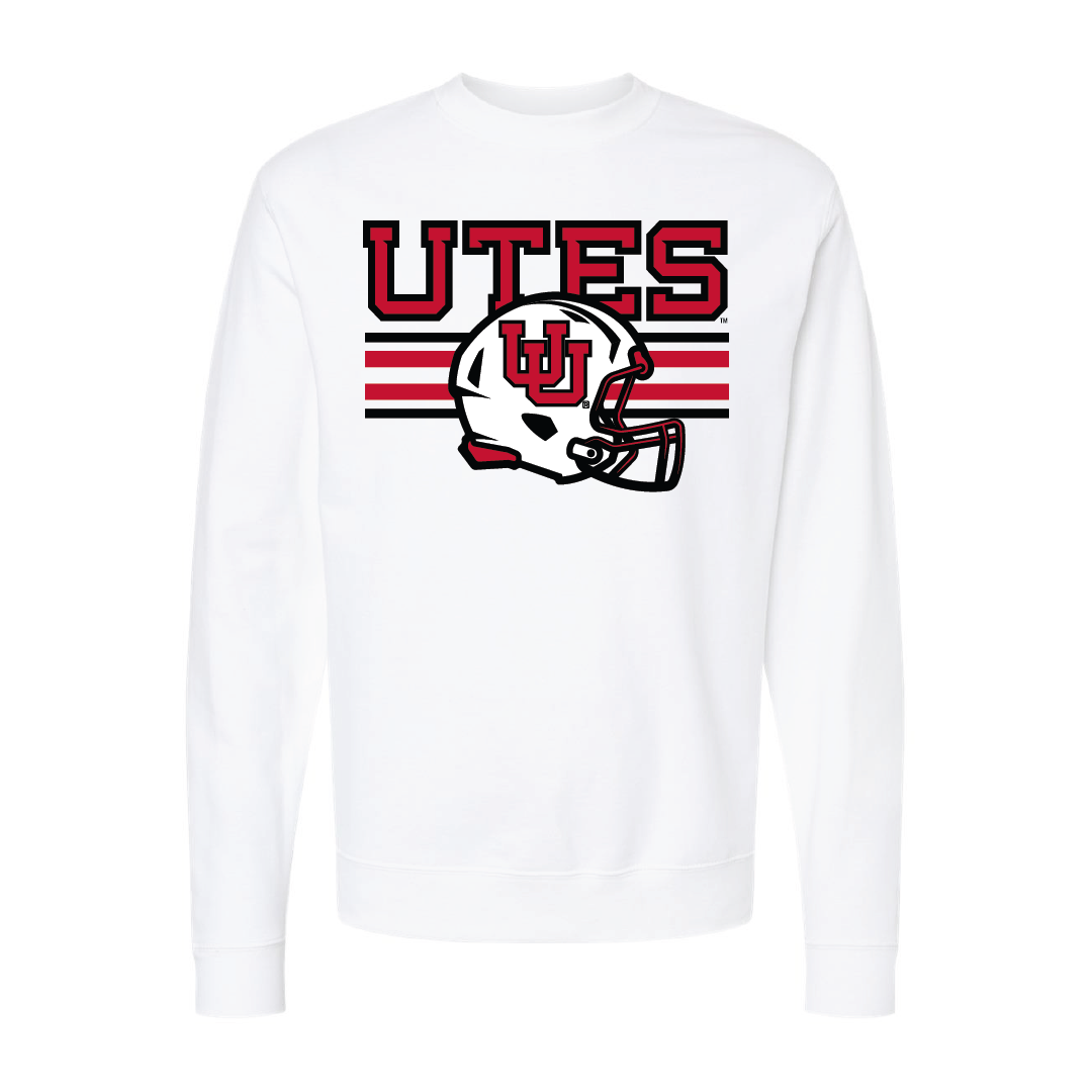 Utes W/New UU Helmet Embroidered Crew Neck Sweatshirt