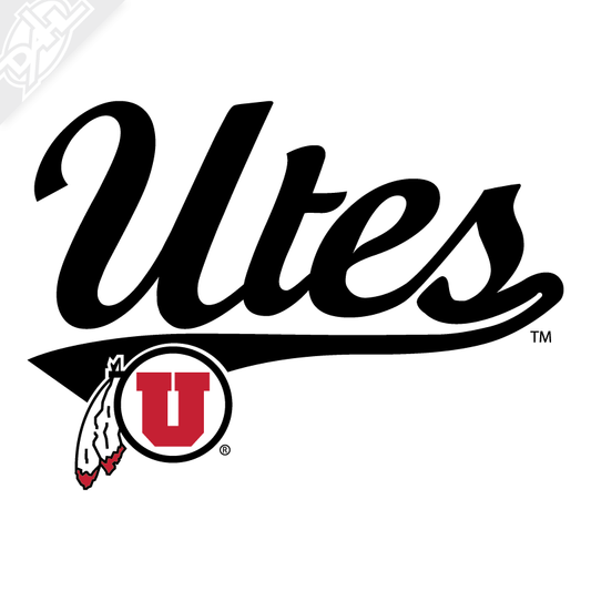 Utes Script - Circle and Feather 2 Color Vinyl Decal